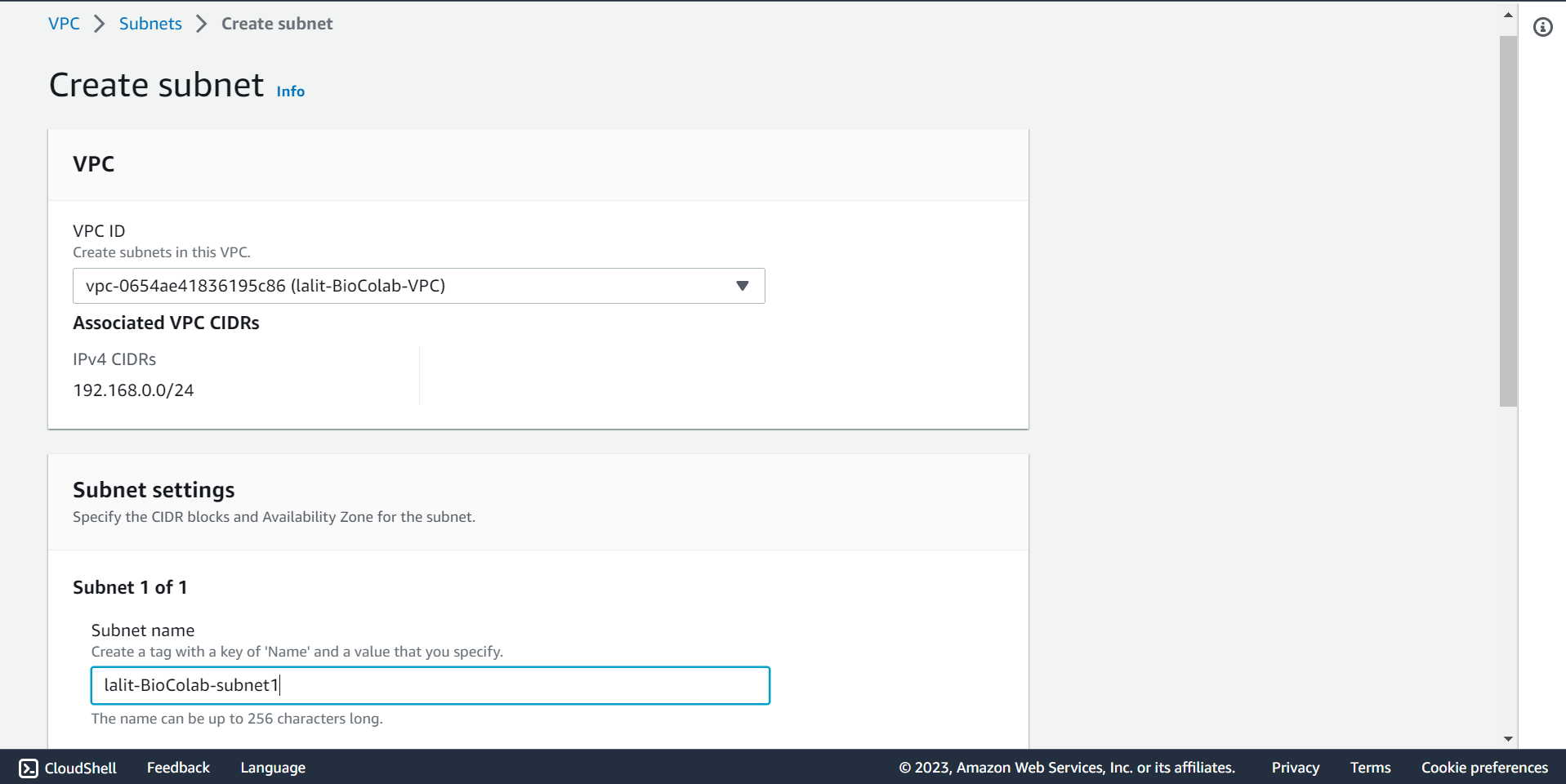 Create Subnet fill